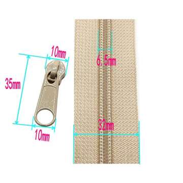 Leekayer #5 Beige Nylon Coil Zippers by The Yards Bulk 10 Yards with 25pcs Sliders for DIY Tailor Sewing Craft,Bag,Luggage,Dress,Sofa Cushion,Pillow(Beige)