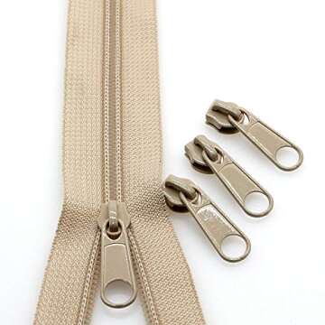 Leekayer #5 Beige Nylon Coil Zippers by The Yards Bulk 10 Yards with 25pcs Sliders for DIY Tailor Sewing Craft,Bag,Luggage,Dress,Sofa Cushion,Pillow(Beige)