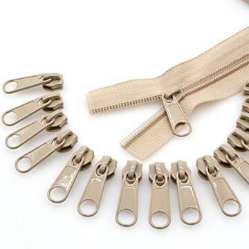 Leekayer #5 Beige Nylon Coil Zippers by The Yards Bulk 10 Yards with 25pcs Sliders for DIY Tailor Sewing Craft,Bag,Luggage,Dress,Sofa Cushion,Pillow(Beige)