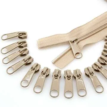 Leekayer #5 Beige Nylon Coil Zippers by The Yards Bulk 10 Yards with 25pcs Sliders for DIY Tailor Sewing Craft,Bag,Luggage,Dress,Sofa Cushion,Pillow(Beige)