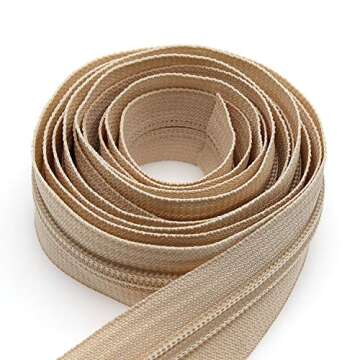 Leekayer #5 Beige Nylon Coil Zippers by The Yards Bulk 10 Yards with 25pcs Sliders for DIY Tailor Sewing Craft,Bag,Luggage,Dress,Sofa Cushion,Pillow(Beige)