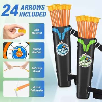 HYES 2 Pack Bow and Arrow for Kids, LED Light Up Archery Set with 24 Suction Cup Arrows, 1 Standing Target, 6 Score Targets & 2 Quiver, Indoor Outdoor Sport Gifts for Boys Girls Ages 4-8