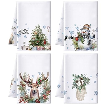 Preboun 4 Pcs Christmas Kitchen Towels Set 17 x 26'' Christmas Dish Towel Winter Hand Towels Christm...