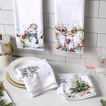 Festive Preboun 4 Pcs Christmas Kitchen Towels Set