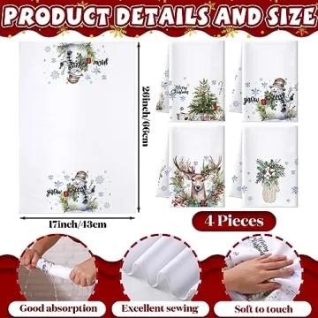 Festive Preboun 4 Pcs Christmas Kitchen Towels Set