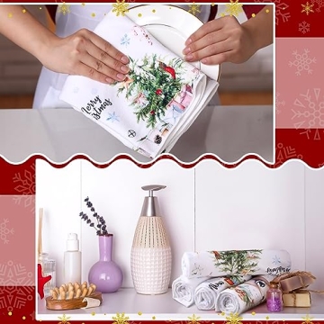 Festive Preboun 4 Pcs Christmas Kitchen Towels Set