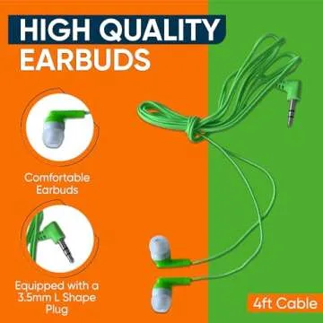 Redskypower 10 Pack Black Color Kid's Wired Earbud Headphones, Individually Bagged, Disposable Earbuds Ideal for Students in Classroom Libraries Schools, Bulk Wholesale