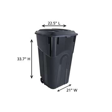 United Solutions 32 Gallon Wheeled Outdoor Garbage Can with Attached Snap Lock Lid and Heavy-Duty Ha...