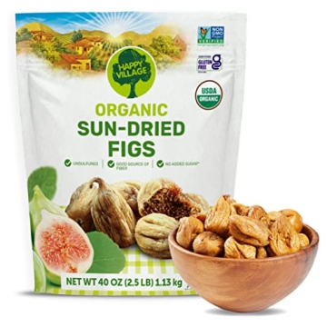 Happy Village Organic Turkish Dried Figs - No Sugar Added, 40 OZ Resealable Pack