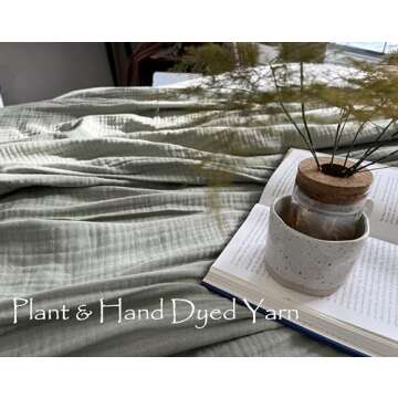 KyraHome 100% Organic Cotton 60"x80" Large Muslin Blanket for Couch, Adult, Toddler, Plant Dyed Pre-...