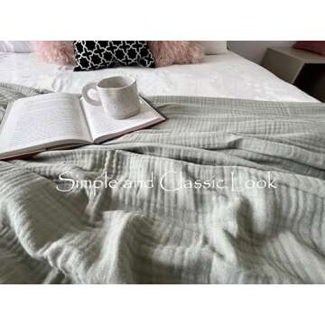 KyraHome 100% Organic Cotton Muslin Blanket - Stylish Comfort