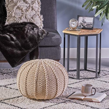 Christopher Knight Home Agatha Knitted Cotton Pouf Beige Small