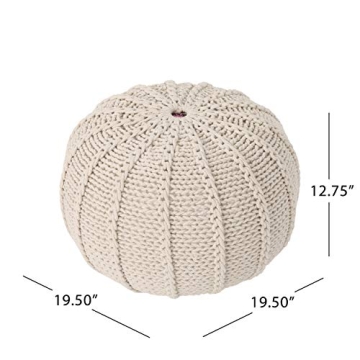 Christopher Knight Home Agatha Knitted Cotton Pouf Beige Small