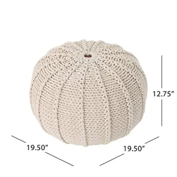 Christopher Knight Home Agatha Knitted Cotton Pouf Beige Small