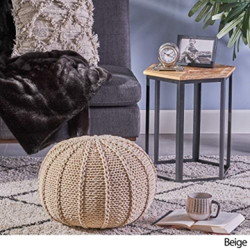 Christopher Knight Home Agatha Knitted Cotton Pouf Beige Small