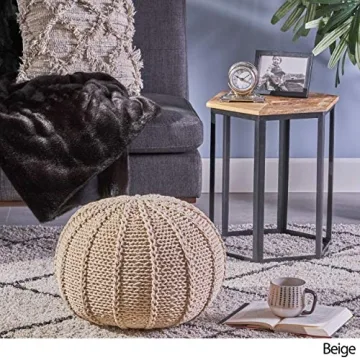Christopher Knight Home Agatha Knitted Cotton Pouf Beige Small