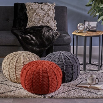 Christopher Knight Home Agatha Knitted Cotton Pouf Beige Small