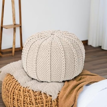 Christopher Knight Home Agatha Knitted Cotton Pouf Beige Small
