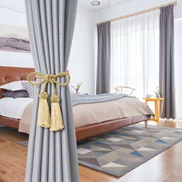 NICEEC 2 Pack Double-Ended Tassel Curtain Tiebacks Handmade Braided Rope Knot Drapery Holdbacks European Style Decorative Curtain Tie Backs for Home & Office Window Drapes (Bronze)