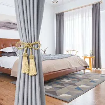 NICEEC 2 Pack Double-Ended Tassel Curtain Tiebacks Handmade Braided Rope Knot Drapery Holdbacks European Style Decorative Curtain Tie Backs for Home & Office Window Drapes (Bronze)