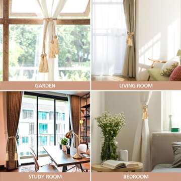 NICEEC 2 Pack Double-Ended Tassel Curtain Tiebacks Handmade Braided Rope Knot Drapery Holdbacks European Style Decorative Curtain Tie Backs for Home & Office Window Drapes (Bronze)