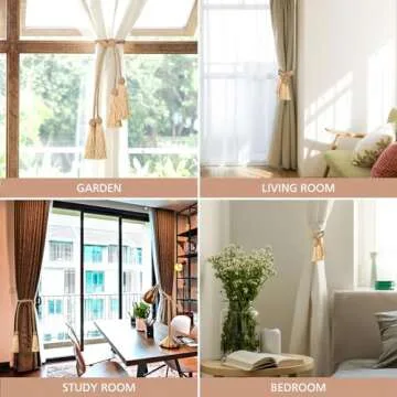 NICEEC 2 Pack Double-Ended Tassel Curtain Tiebacks Handmade Braided Rope Knot Drapery Holdbacks European Style Decorative Curtain Tie Backs for Home & Office Window Drapes (Bronze)