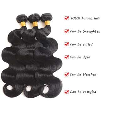 Tasumla 12A Human Hair Bundles Body Wave 3 Bundles Human Hair 24 26 28 Inch 100 Unprocessed Brazilian Virgin Hair Bundles Deals Human Hair Weft Weave Bundles Human Hair Extension Natural Color Afekisn