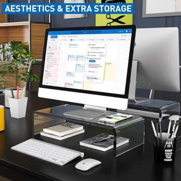 Egchi Clear Acrylic Monitor Stand Riser 1 Tier, 4 Inches High Clear Computer Desk Organizer Shelf for Multi Media PC Storage Laptop