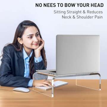 Egchi Clear Acrylic Monitor Stand Riser 1 Tier, 4 Inches High Clear Computer Desk Organizer Shelf for Multi Media PC Storage Laptop