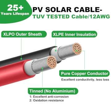Oududianzi 12AWG Solar Extension Cable 20Ft for Reliable Performance in Solar Systems
