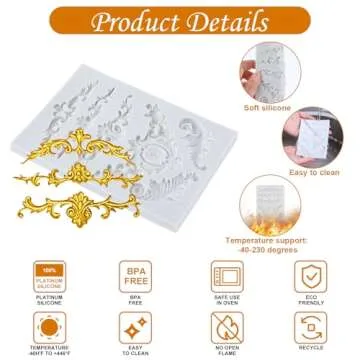 Baroque Style Curlicues Scroll Lace Emboss Border Relief Flower Lace Filigree Sculpted Decoration Scrollworks Silicone Mold for Fondant Sugar Craft Cake Baking DIY Soap Polymer Clay Plaster