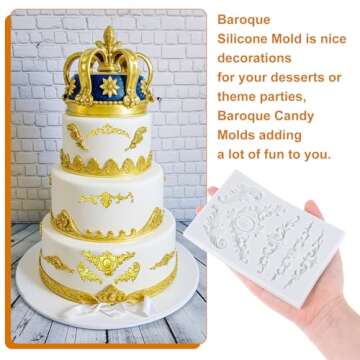 Baroque Style Curlicues Scroll Lace Emboss Border Relief Flower Lace Filigree Sculpted Decoration Scrollworks Silicone Mold for Fondant Sugar Craft Cake Baking DIY Soap Polymer Clay Plaster