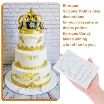 Baroque Style Curlicues Scroll Lace Emboss Border Relief Flower Lace Filigree Sculpted Decoration Scrollworks Silicone Mold for Fondant Sugar Craft Cake Baking DIY Soap Polymer Clay Plaster