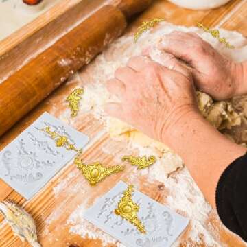 Baroque Style Curlicues Scroll Lace Emboss Border Relief Flower Lace Filigree Sculpted Decoration Scrollworks Silicone Mold for Fondant Sugar Craft Cake Baking DIY Soap Polymer Clay Plaster