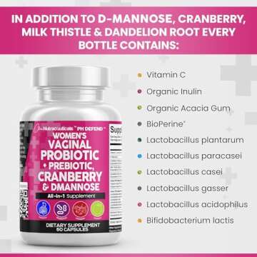 Clean Nutraceuticals Vaginal Probiotics for Women + Prebiotics 20 Billion Cranberry Pills w/D-Mannose 500 mg for Urinary Tract Health pH Balance - for Vaginal Health Supplements Pills - 1 Pack
