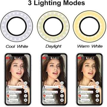 Velouer Selfie Ring Light with Cell Phone Holder Stand for Live Stream/Makeup, LED Camera Lighting [3-Light Mode] with Flexible Arms Compatible with iPhone 8 7 6 Plus X Android (White)