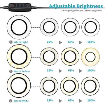 Velouer Selfie Ring Light with Cell Phone Holder Stand for Live Stream/Makeup, LED Camera Lighting [3-Light Mode] with Flexible Arms Compatible with iPhone 8 7 6 Plus X Android (White)