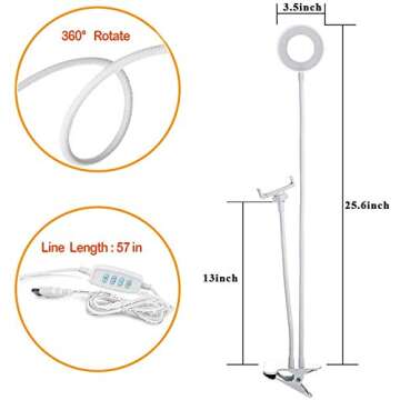 Velouer Selfie Ring Light with Cell Phone Holder Stand for Live Stream/Makeup, LED Camera Lighting [3-Light Mode] with Flexible Arms Compatible with iPhone 8 7 6 Plus X Android (White)