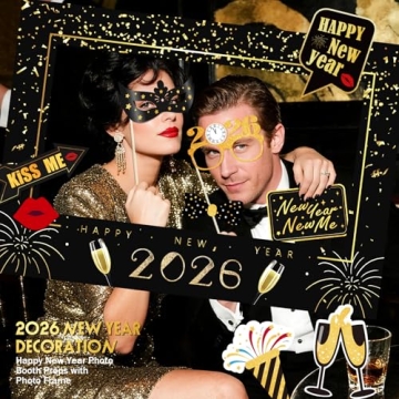 Uniticber New Year's Eve Party Supplies 2026 with Fun Photo Booth Props and Frame for Selfies