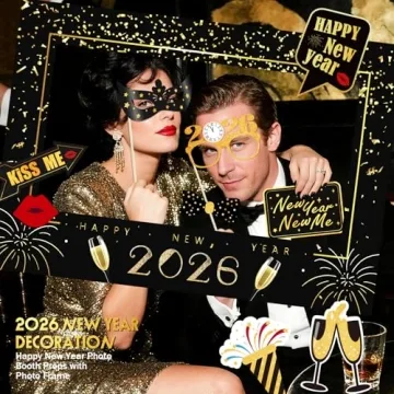 Uniticber New Year's Eve Party Supplies 2026 with Fun Photo Booth Props and Frame for Selfies