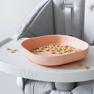 Beaba Silicone Baby Suction Plate, Non-Slip Suction Bottom - Easy to Clean, Silicone Plates for Baby, Toddler Plates, Baby Plate, Baby Essentials, Rose