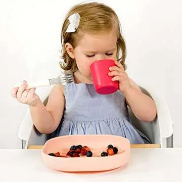 Beaba Silicone Baby Suction Plate, Non-Slip Suction Bottom - Easy to Clean, Silicone Plates for Baby, Toddler Plates, Baby Plate, Baby Essentials, Rose