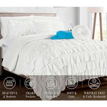 Elegant Comfort 10-Piece Bed-in-a-Bag Set with Multi-Ruffle Design, Full/Queen