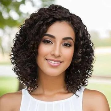 GNIMEGIL Short Curly Afro Wigs for Black Women Side Bangs Synthetic Wigs Kinky Afro Curly Wig Natural African American Hairstyles Full Hair Glueless Wig