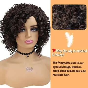 GNIMEGIL Short Curly Afro Wigs for Black Women Side Bangs Synthetic Wigs Kinky Afro Curly Wig Natural African American Hairstyles Full Hair Glueless Wig