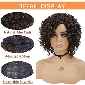 GNIMEGIL Short Curly Afro Wigs for Black Women Side Bangs Synthetic Wigs Kinky Afro Curly Wig Natural African American Hairstyles Full Hair Glueless Wig