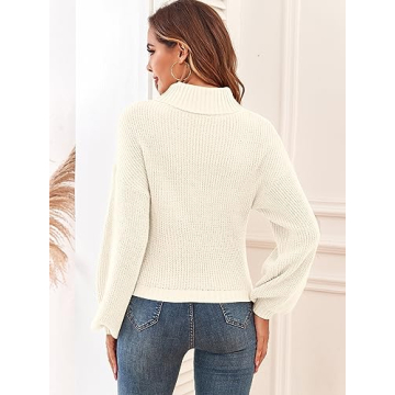ZAFUL High Neck Lantern Sleeve Crop Sweater for Women