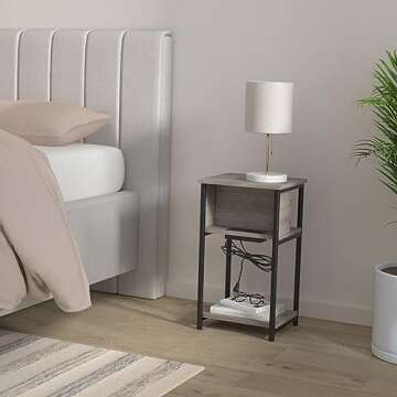 VASAGLE Side Table with Charging Station, 3-Tier End Table with USB Ports and Outlets, Nightstand fo...