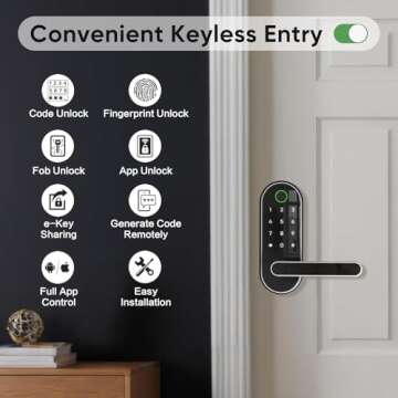 Keyless-Entry Fingerprint Digital Smart Lock: Wi-Fi Electronic Door Lock with Code Passcode, Electric Door Knob, Biometric Door Handle (Silver, Lock + Wi-Fi Gateway)