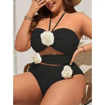 Plus Size 3D Flower One Piece Swimsuit - BEAUDRM